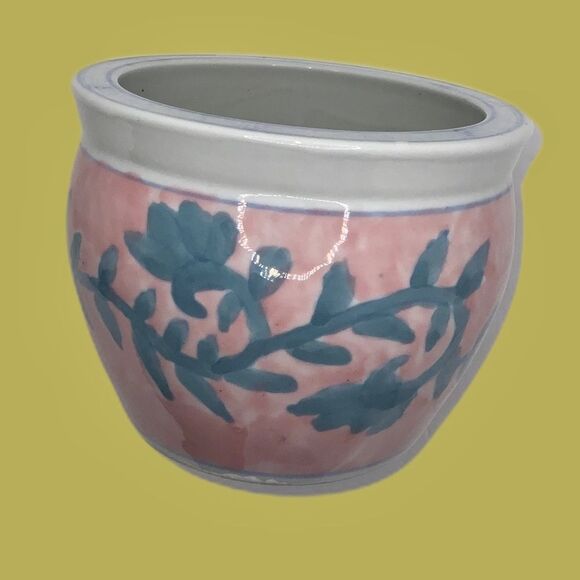 vintage ceramic porcelain pottery hand painted‎ pink floral small chinoiserie - Picture 1 of 5
